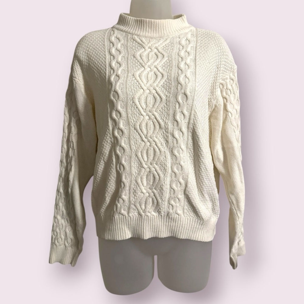 Urban Outfitters Cream Cable Knit Mock Neck Sweater Size XS